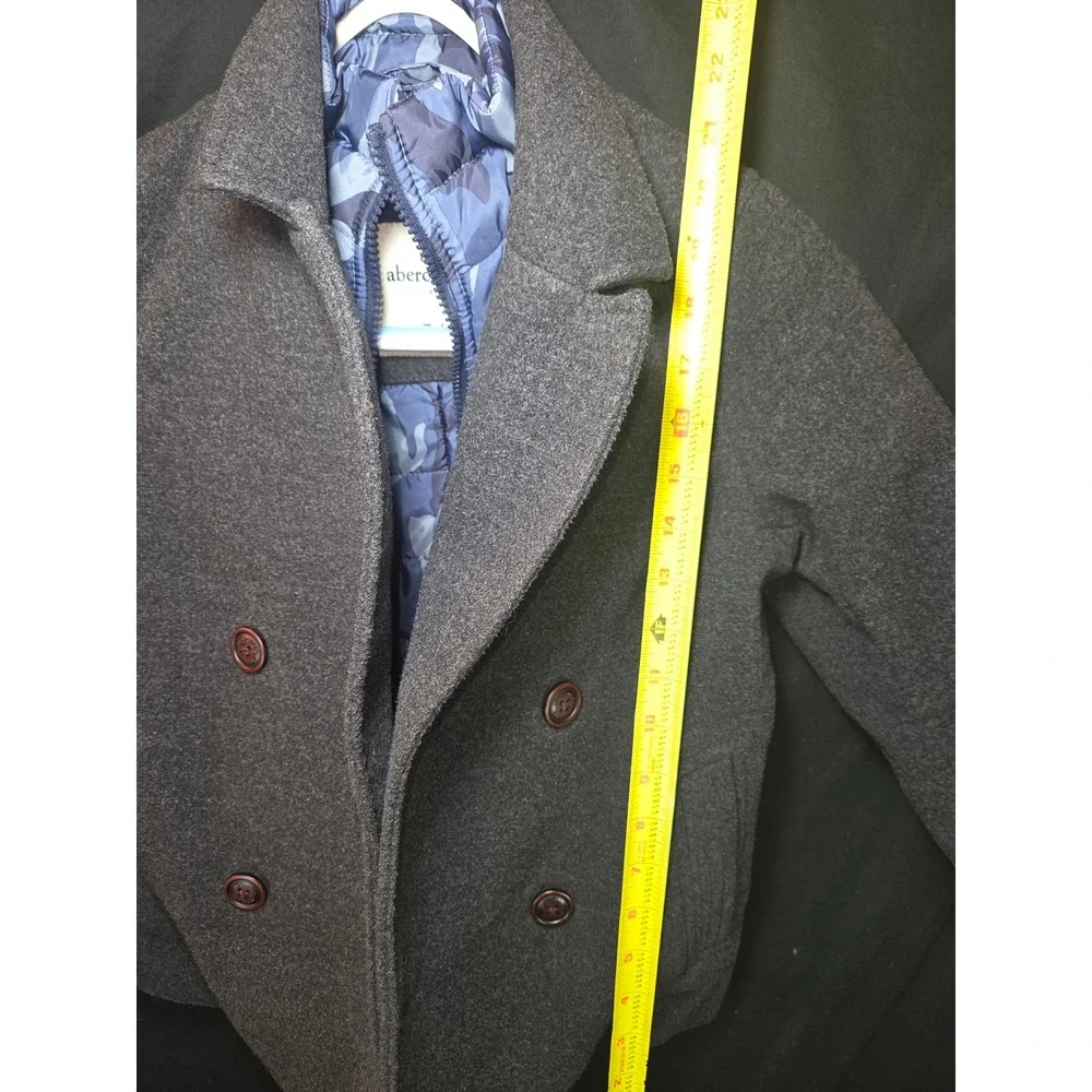 Abercrombie Kids Gray Double Breasted Pea Coat Jacket Blue‎ Camo Lining Size 7/8